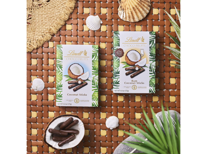 Lindt Coconut sticks, Coconut sticks with rum and Coconut sticks Maracuja