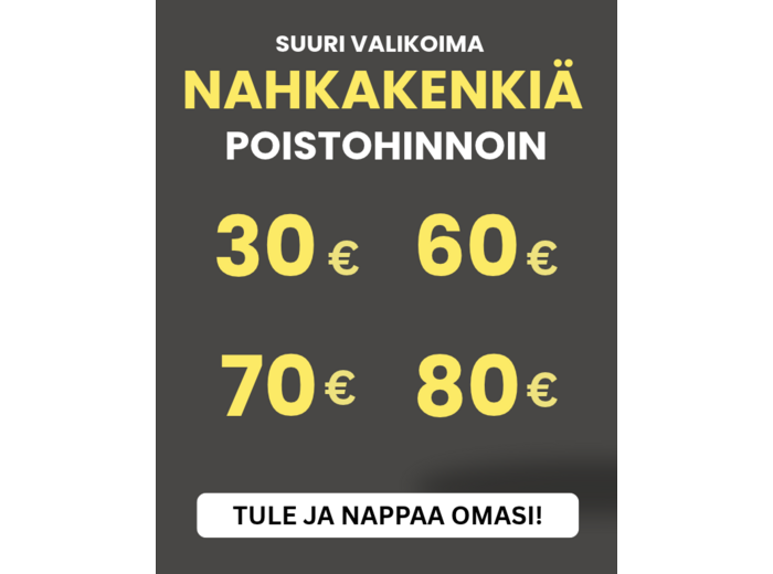 Nahkakenkiä tasarahalla alk.30€