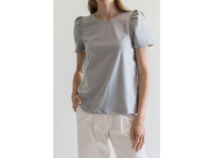 T-SHIRT PUFF SHOULDER GREY MELANGE COTTON GIRLS