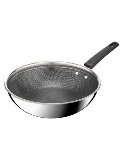 Emotion Plus Power SS Tri-ply Mesh Ptfe Wok pan 28 cm w. lid