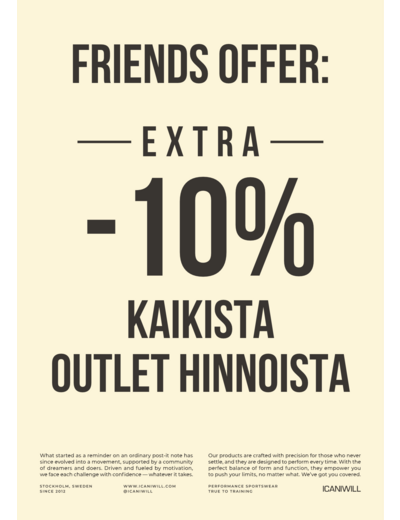 10% lisäalennus outlet-hinnoista