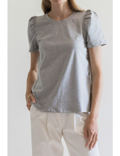 T-SHIRT PUFF SHOULDER GREY MELANGE COTTON GIRLS